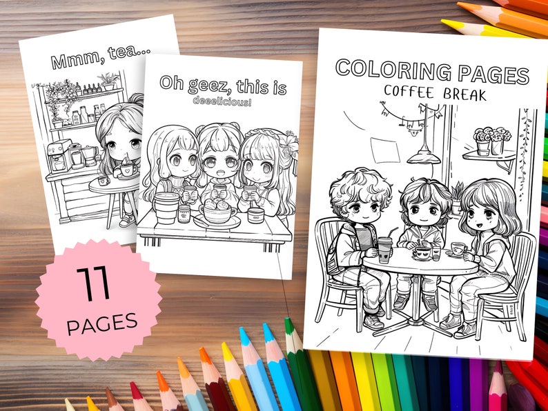 Coffee Break Coloring Pack. Cute Chibi Style Pages. Coloring Pages for ...