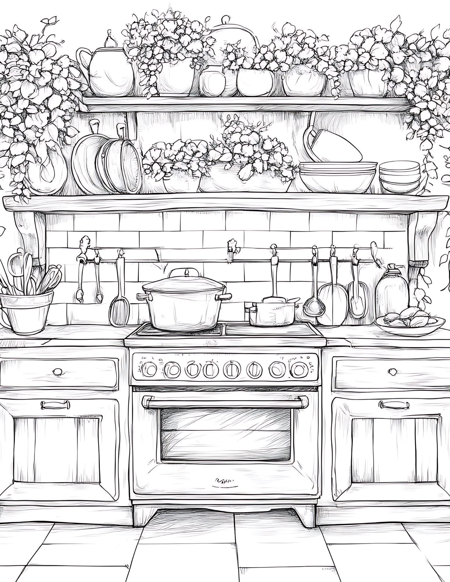 Dream Kitchen Coloring Pages | Printable Digital Download for Adults ...