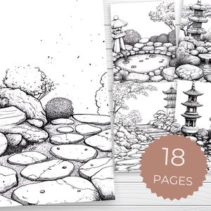 Zen Garden Coloring Pages | Mindful Coloring Pack for Stress Relief | Printable Digital Download for Adults & Kids | Meditation-Inspired Art