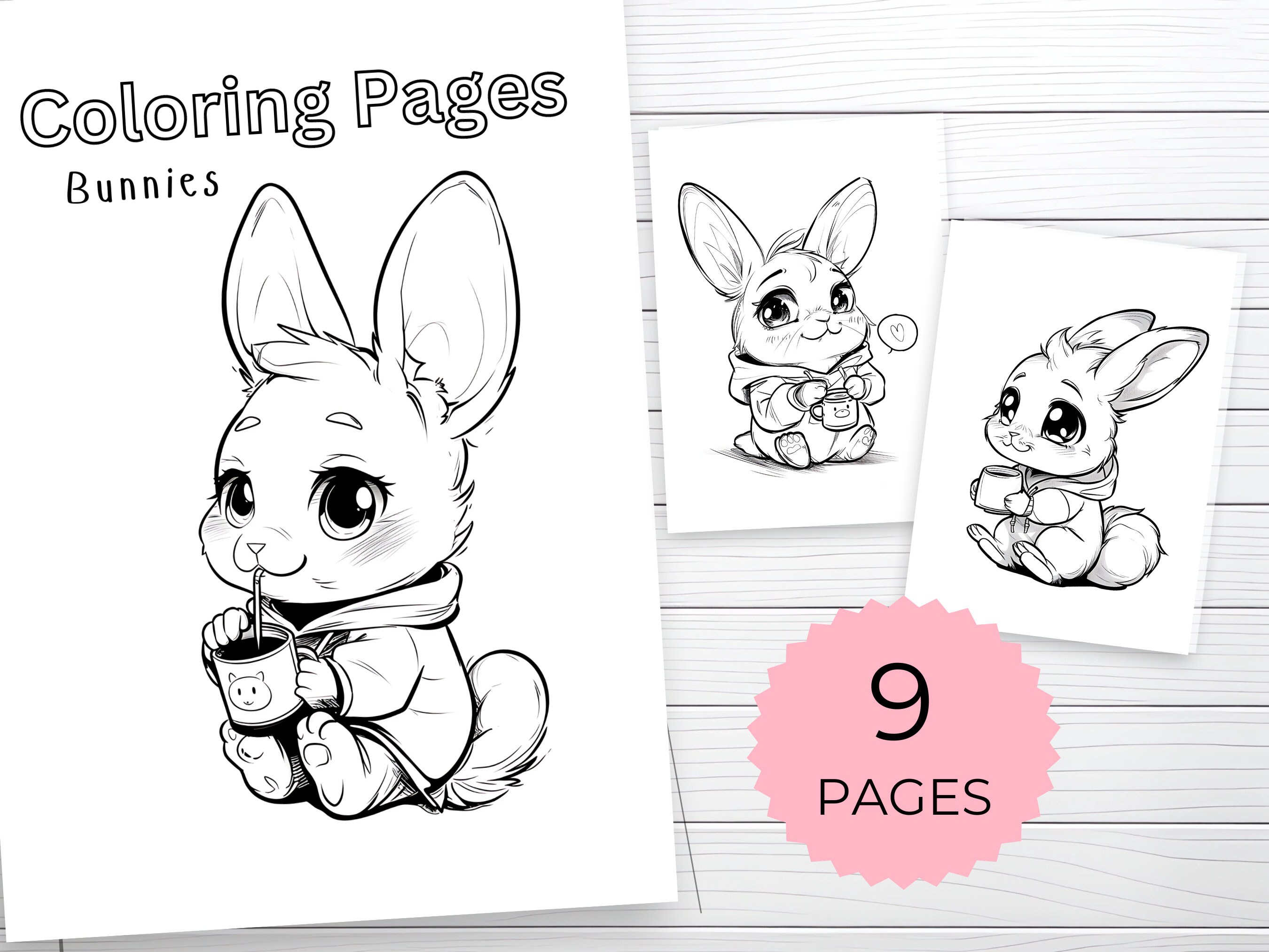 Bunnies in Hoodies Coloring Pages. Printable Coloring Pack. Coloring Page.  Bunny Themed Art. Cute Bunny. Rabbit. Coffee and Tea. Family Fun. - Etsy, image size:2700x2025