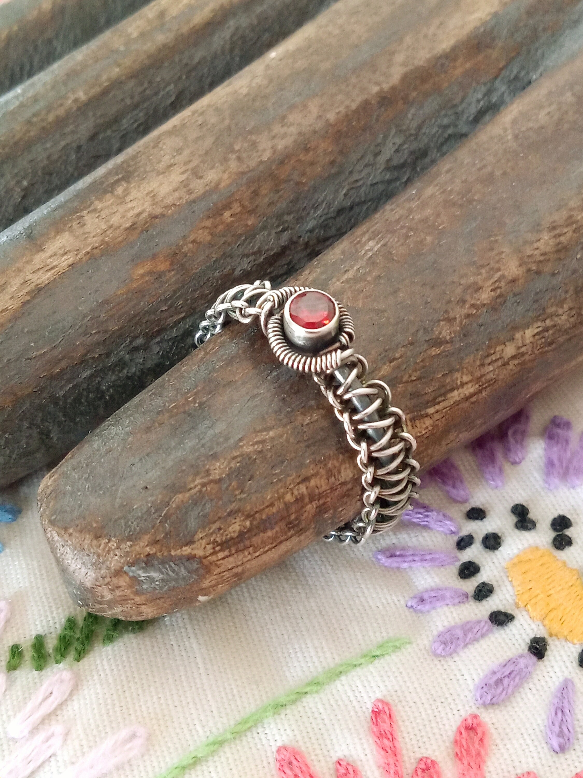 Sterling Silver and Garnet Macramé Wire Wrapped Ring Size 8 - Etsy