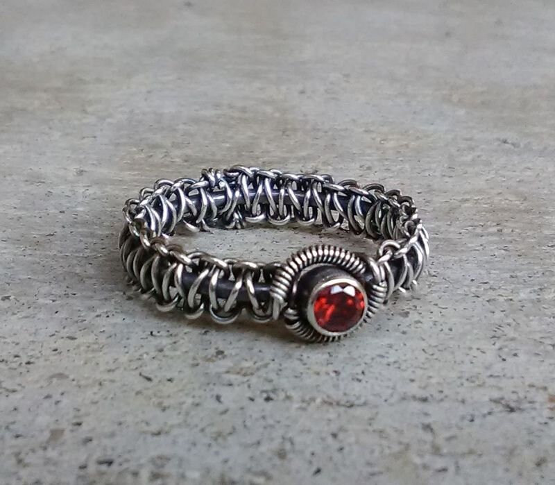 Sterling Silver and Garnet Macramé Wire Wrapped Ring Size 8 - Etsy