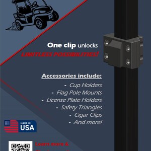 Golf Cart Flag Pole Mount - Quickly Attaches to Sq Tubing - Pole and Mounts Included! image 3