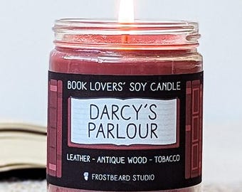 Darcy's Parlour Soy Candle, Leather and Pipe Tobacco for Austen Readers