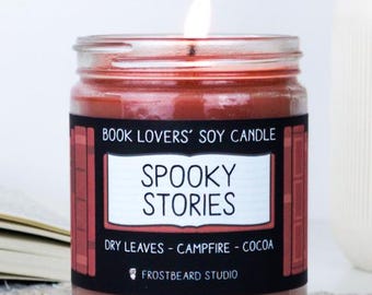 Spooky Stories Soy Candle, Dry Leaves Campfire and Cocoa for Fall Reading