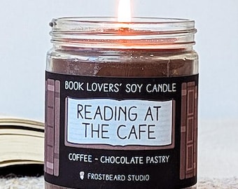 Reading at the Cafe Soy Candle, Coffee and Chocolate Pastry for Readers
