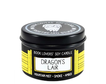 Dragon's Lair Scented Soy Candle - 2 oz Tin - Candle for Book Lovers - Frostbeard Studio