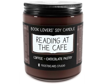 Reading at the Cafe Scented Soy Candle - 8 oz Jar - Candle for Book Lovers - Frostbeard Studio