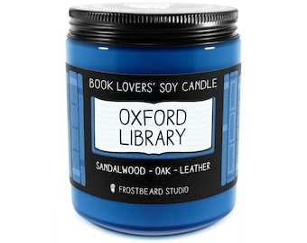 Oxford Library Soy Candle - 8 oz Jar - Candle for Book Lovers - Frostbeard Studio