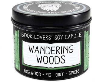 Wandering Woods Scented Soy Candle - 4 oz Tin - Candle for Book Lovers - Frostbeard Studio