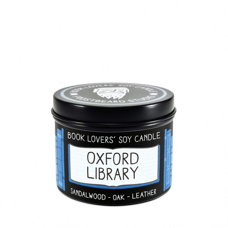 Oxford Library - 4 oz Tin - Book Lovers' Soy Candle - Frostbeard Studio