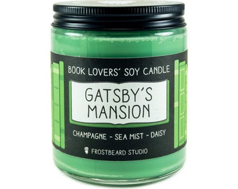 Gatsby's Mansion︱Bougie des amoureux des livres︱Parfum de bougie de livre︱Bougie inspirée d'un livre︱Bougie littéraire︱Bougie de soja︱Fondant de cire︱Bougie parfuméeBarbe de givre