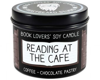 Reading at the Cafe Scented Soy Candle - 4 oz Tin - Candle for Book Lovers - Frostbeard Studio