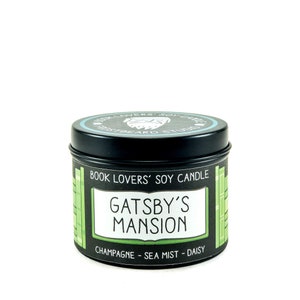 Gatsby's MansionBougie des amoureux des livresParfum de bougie de livreBougie inspirée d'un livreBougie littéraireBougie de sojaFondant de cireBougie parfuméeBarbe de givre 4 oz Tin