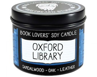 Oxford Library Scented Soy Candle - 4 oz Tin - Candle for Book Lovers - Frostbeard Studio