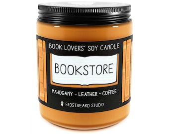 Bookstore Scented Soy Candle - 8 oz Jar - Candle for Book Lovers - Frostbeard Studio