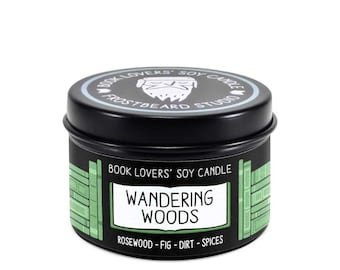 Wandering Woods Scented Soy Candle - 2 oz Tin - Candle for Book Lovers - Frostbeard Studio