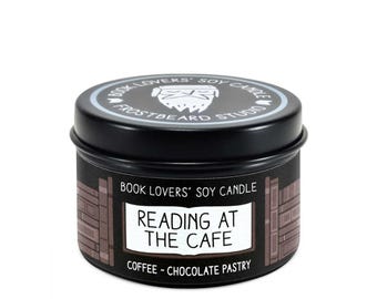 Reading at the Cafe Scented Soy Candle - 2 oz Tin - Candle for Book Lovers - Frostbeard Studio