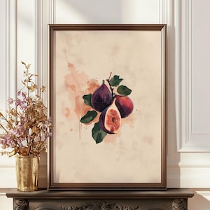 Fig Watercolour Wall Art | Kitchen Countertop Decor Art Print | Beige Purple Botanical Painting Printable | Fruit Vegetable Vertical Poster