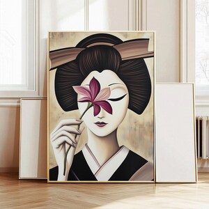 Impresión artística digital de traje de geisha, elegante retrato de mujer asiática, pintura al óleo, ilustración japonesa Tsubushi Shimada, decoración retro para el hogar / 216