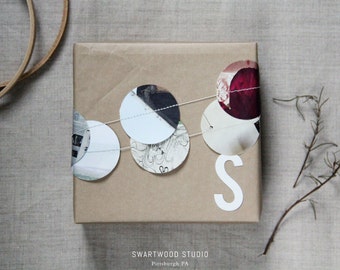 Gift Topper: Sewn Paper Garland with Die-cut Letter