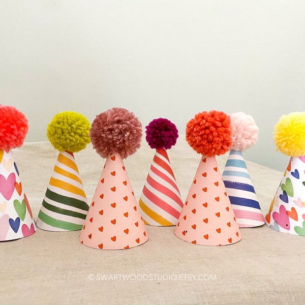 Pom Party Hat - Hearts + Rainbows Collection