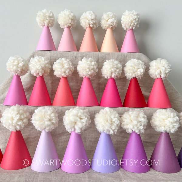Pom Party Hat - Pinky Purple Rainbow Collection