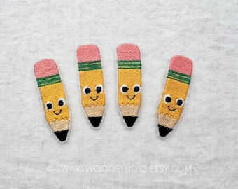 Happy Pencil #2 Pencil Teachers Pencil Embroidered Decorative Iron On Patch