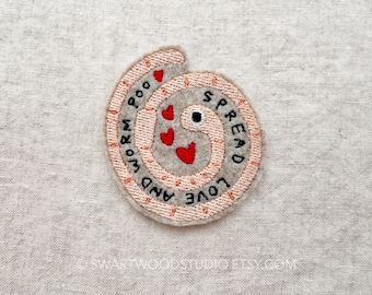 Lucky Spread Love and Worm Poo Earthworm worm Embroidered Decorative Iron On Patch