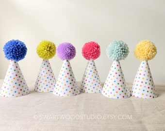 Pom Party Hat - Rainbow Mini Dot Collection