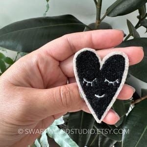 Emo Black Shy Heart Embroidered Decorative Iron On Patch