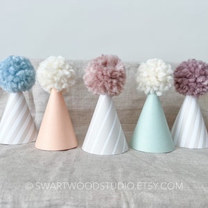Pom Party Hat - Beige Pale Stripes Collection - Birthday Hat