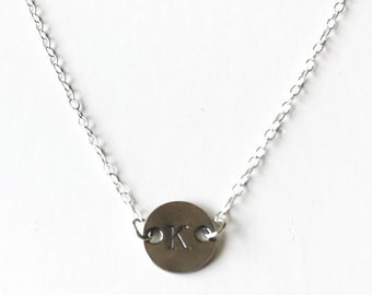 Sterling Silver Initial Pendant Necklace - Oxidized Sterling  - Mini Initial Necklace 16" Chain