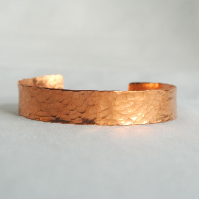 Medium Copper Cuff Bracelet Adjustable Hammered Cuff Bangle 7th Anniversary Gift .5 wide Elle image 5