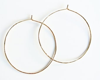 Hammered Large 14kt Gold Filled Hoop Earrings, 2 1/4" Wide