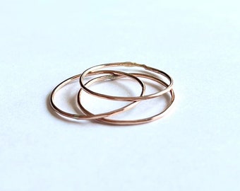 14kt Rose Gold Hammered Stacking Band Ring - Solid Gold