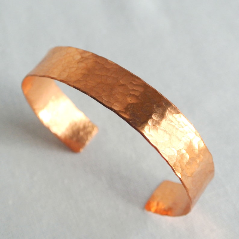Medium Copper Cuff Bracelet Adjustable Hammered Cuff Bangle 7th Anniversary Gift .5 wide Elle image 3