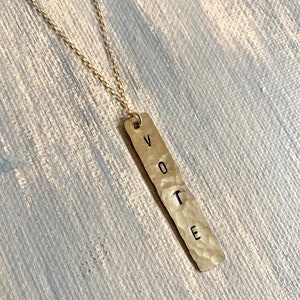 Personalized 14kt Gold-Filled Name Bar Necklace Hammered Pendant image 2