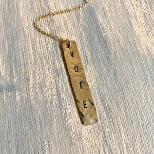 Personalized 14kt Gold-Filled Name Bar Necklace Hammered Pendant image 1