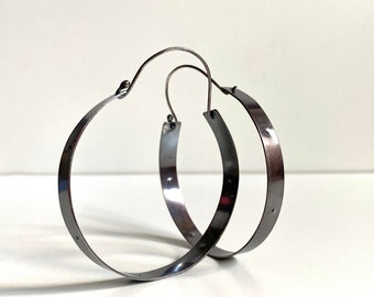 Oxidized Argentium Silver Hoop Earrings: Large Nickel-Free Statement Hoops
