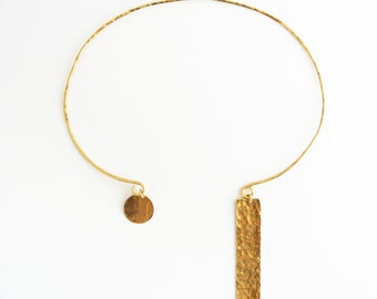 April - Brass Gold Geometric Choker Rectangle and Circle Disc - African Inspired