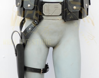 Mandalorian Costume Leather Belt with Gun Holster and Pouches Axe Woves Style