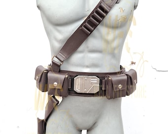 Cinturón mandaloriano de cuero hecho a mano – Disfraz de Axe Woves con funda y bolsillos