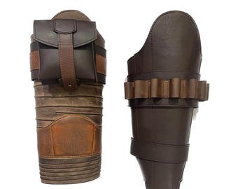 Mandaloriański Prawdziwy Skórzany Zestaw Zbroi na Nogę Męski Ręcznie Robiony Kostium Cosplay Mando