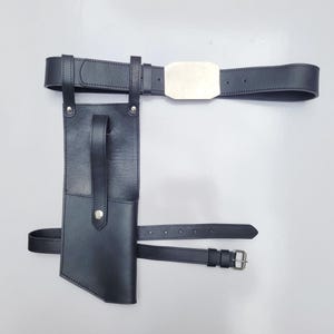 Black Leather Rebel Fleet Trooper DH-17 Blaster Holster Belt and Rig, Pilot Armor Cosplay Belt with Holster