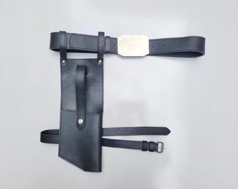 Cinturón de cuero negro hecho a mano para bláster DH-17, cosplay de soldado de la Flota Rebelde