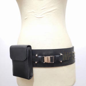 Black Obi-Wan Kenobi Jedi - Sith Belt Genuine Leather, Pouch Included Star War Replica Leather Jedi Belt