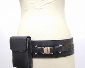 Black Obi-Wan Kenobi Jedi - Sith Belt Genuine Leather, Pouch Included Star War Replica Leather Jedi Belt