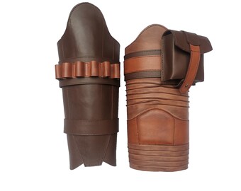 Paquete de piernas de cuero genuino de la armadura mandaloriana para hombre, hechas a mano, accesorio de disfraz de cosplay, almohadilla Mando