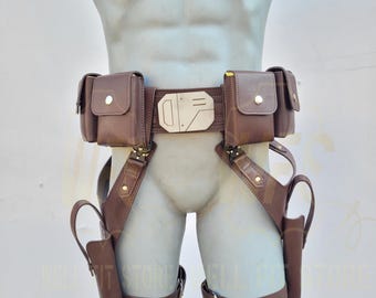 Mandalorian Cosplay Handmade Leather Belt with Holsters & Pouches